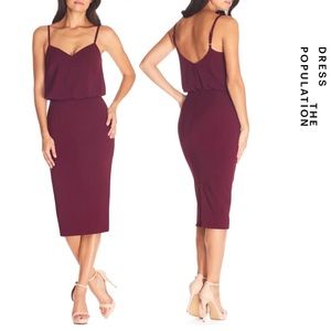 Dress The Population - Alondra Blouson Sheath Dress - Burgundy